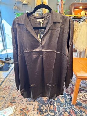 Pleione Purple Satin Button-Down Blouse